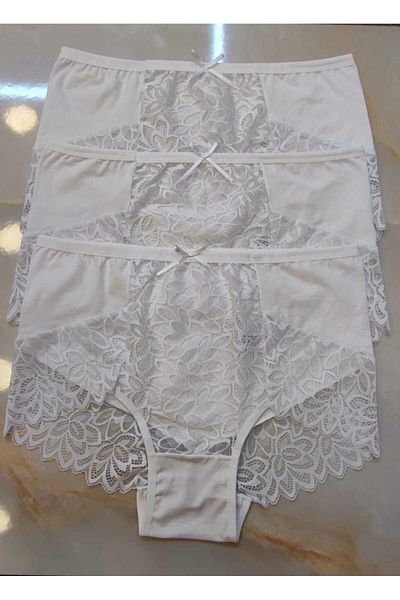 AVESŞENER High Waist Lace Plus Size Panties - Pack of 3
