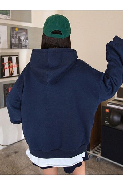 Trendseninle Γυναικείο φούτερ Navy Blue Oversize Nice printed