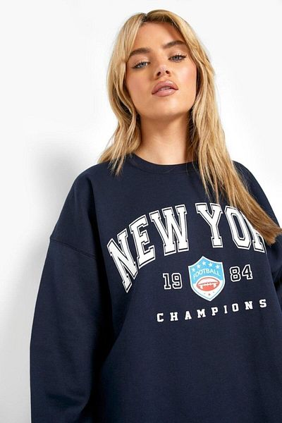 Trendseninle Γυναικείο φούτερ Navy Blue New York με στάμπα oversize