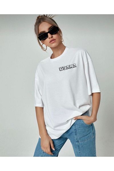 Trendseninle Λευκό μπλουζάκι Unisex Oversize Osaka με στάμπα