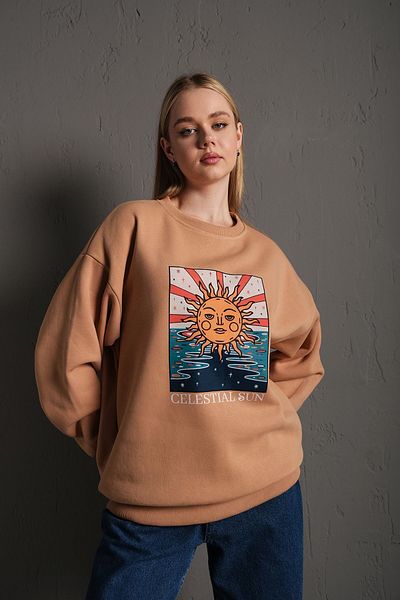 Trendseninle Γυναικείο φούτερ Oversize με στάμπα Mink Sun