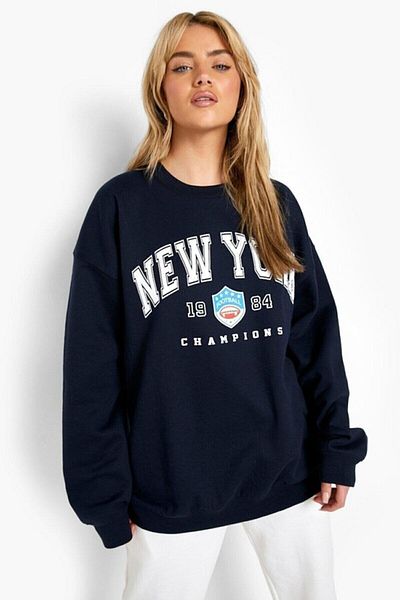 Trendseninle Γυναικείο φούτερ Navy Blue New York με στάμπα oversize