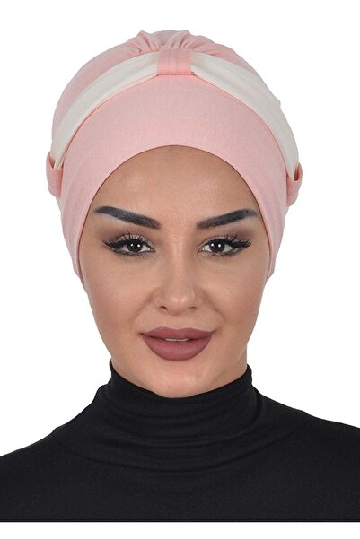 Ayşe Tasarım Chiffon Belted Combed Cotton Bonnet, Powder - Cream, B-24, Powder - Cream