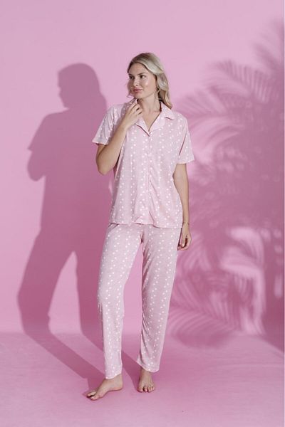 PİJAMOOD Women's Short Sleeve Cotton Front Buttoned Pajamas Set
