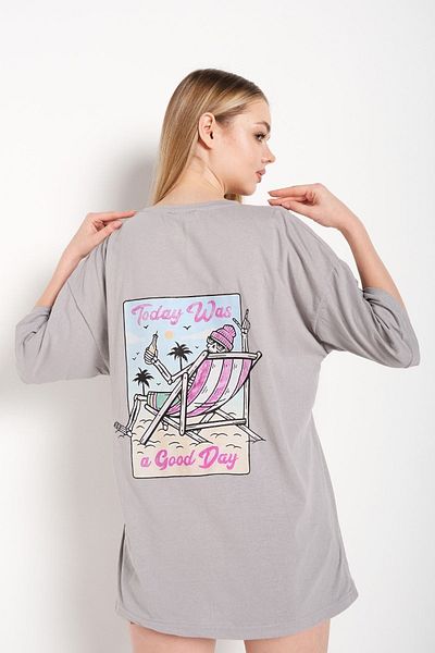 Trendseninle Tricou oversize pentru femei, vopsit în gri Today Was Printed