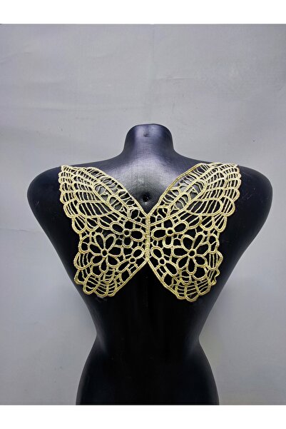 FASHİON DANTEL Aplicație de guipură cu model fluture, auriu argintiu