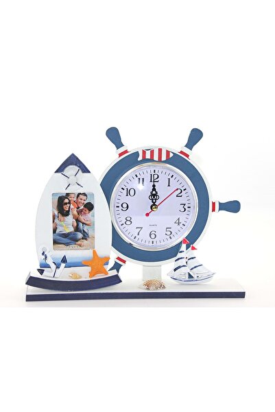 Livava Ahşap Dümenli Masa Saati Ve Çerçeve, 26x21