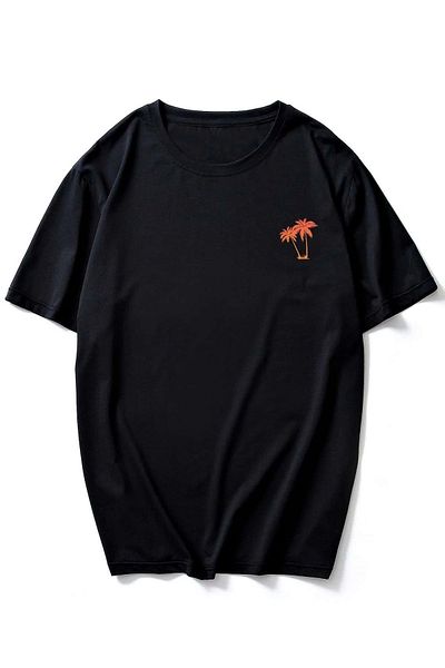 Trendseninle Мъжка черна тениска Oversize тениска с щампа с тропически гръб