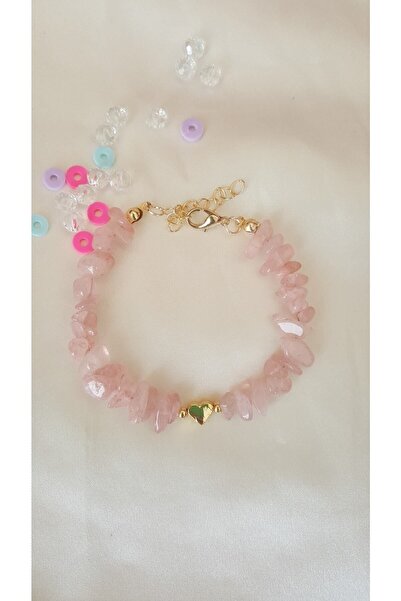 Genel Markalar Pembe Kuvars Dogal Tas Bileklik