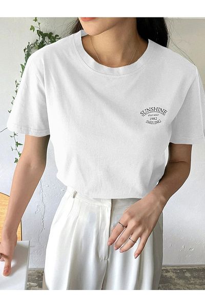 Trendseninle Γυναικείο μπλουζάκι με στάμπα White Sunshine Oversize