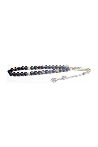 RD EKOAVM Single Tassel Kazaz Tip Globe Cut Rosary 8 Mm Black Veined Agate Rdt12158