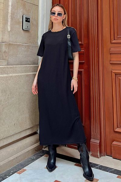 Swist Rochie midi de damă neagră cu decolteu cu fante