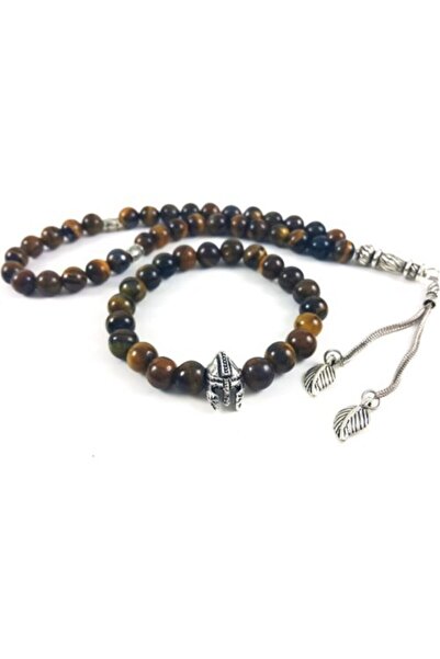 RD EKOAVM طقم مسبحة وسوار 8 ملم قطع كروي بحجر عين النمر Idin-dgt96