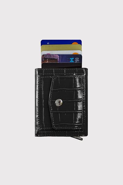 Garbalia Αυτόματο πορτοφόλι θήκης καρτών Black Croco Mechanism με θήκη νομισμάτων