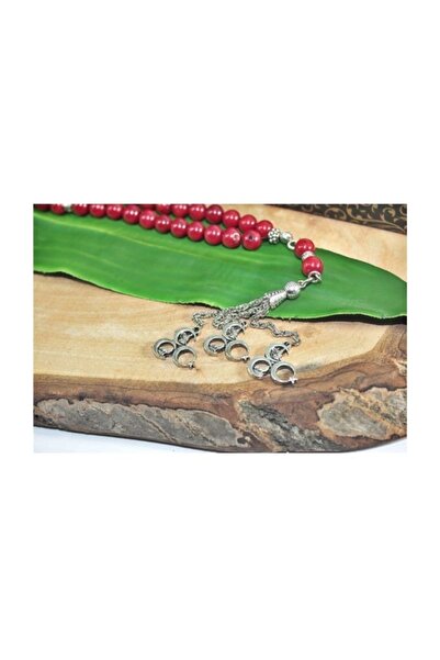 RD EKOAVM Trei ciucuri Trei semilună tăiat sferă 8 mm Rozariu Coral Roșu Roza...