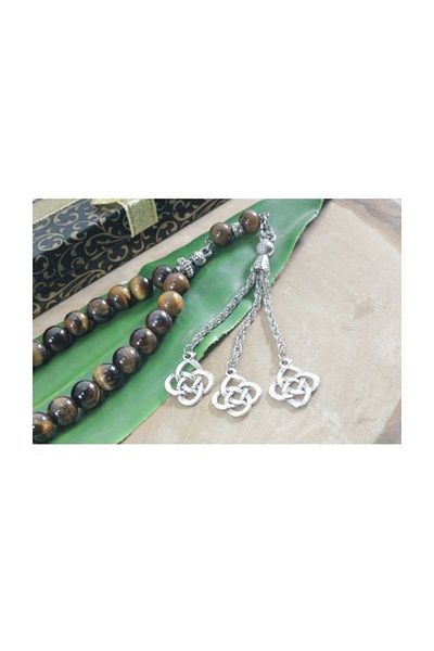 RD EKOAVM Three Tassel Kazaz Tip Globe Cut 8 Mm Rosary Tiger Eye Rosary Rdt2167