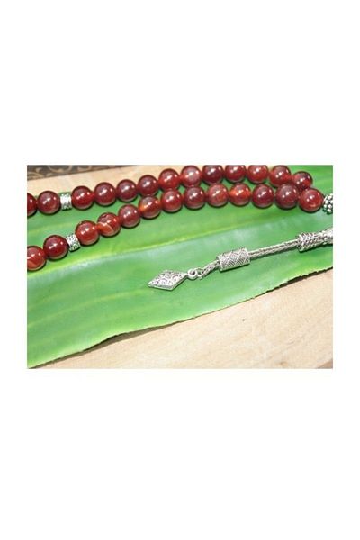 RD EKOAVM Single Tassel Tile Tip Globe Cut 8 Mm Rosary Red Agate Rosary Rdt2109