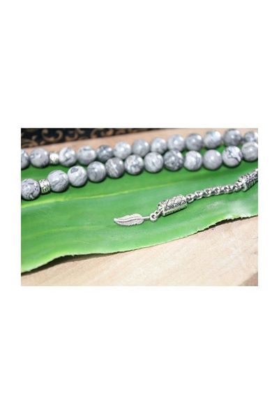 RD EKOAVM 8 Mm Gray Rosary - Single Tassel, Leaf Tip, Globe Cut and Veined Agate Rosary Rdt2093