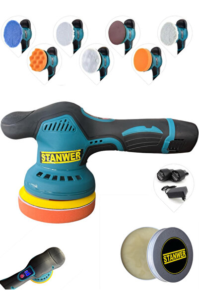 STANWER Orbital Kablosuz Akülü Lityum 2x Batarya 8 Devir Ayarlı Pasta Cila Zı...