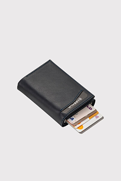 Garbalia Dark Blue Maltese Mechanism Automatic Card Holder Wallet - Coin Compartment