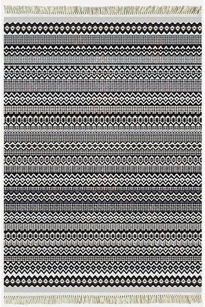 kilim home سجادة قطنية 56 سجادة منسوجة قابلة للغسل باللون الرمادي منقوشة بزخا...