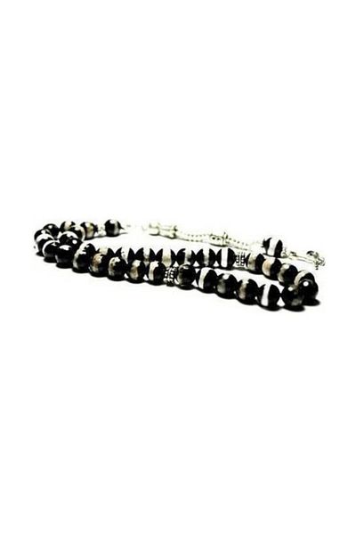 RD EKOAVM Facet Cut Rosary Black and White Striped Agate Stone Rosary