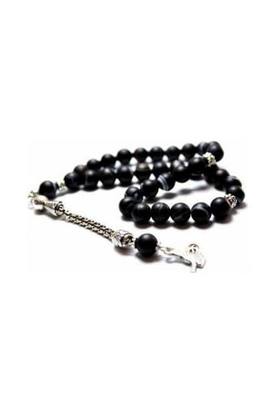 RD EKOAVM 8 Mm Globe Cut - Matte Black Brown Agate Rosary