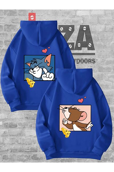 Joza Outdoors Φούτερ με κουκούλα με στάμπα Tom and Jerry - Σχέδιο Ζευγάρι, Σετ 2