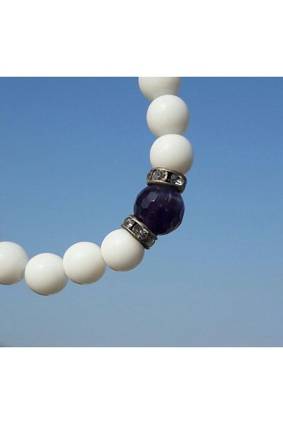 RD EKOAVM White Agate Amethyst Natural Stone Bracelet 32360