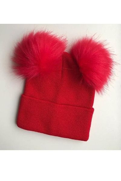 Asa Bebek Çocuk Baby Girl Red Pompom Knitwear Beanie -