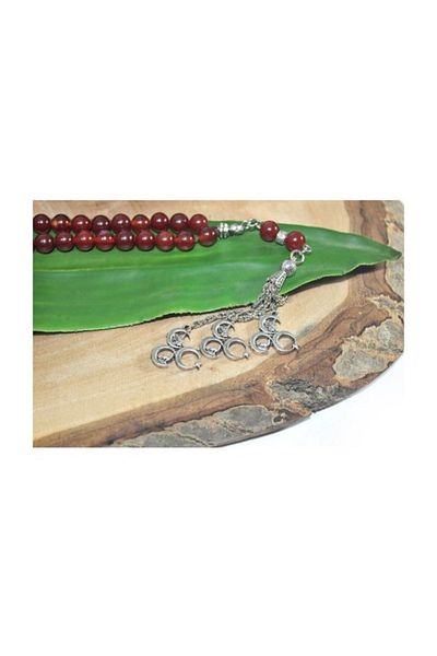 RD EKOAVM Three Tassel Three Crescent Tip Globe Cut 8 Mm Rosary Dark Brown Agate Rosary Rdt2285