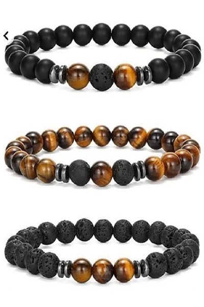 RD EKOAVM 8 Mm 3-Piece Natural Stone Agate Bracelet Onyx-capelloe-lavastein