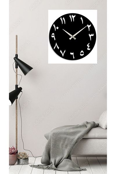 Numa Concept Black Laser Cut Mdf Duar Clock - 30X30 cm Decoration