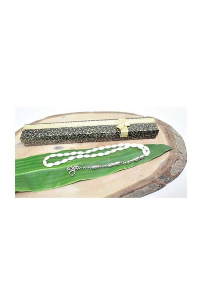RD EKOAVM Single Tassel Three Crescent Tip Barley Cut Rosary White Mother of Pearl Natural Stone Rosary Rdt2002