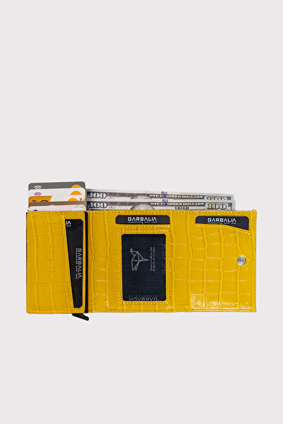 Garbalia Μηχανισμός Malta - Croco Yellow, Αυτόματη θήκη κάρτας, Πορτοφόλι με θήκη νομισμάτων