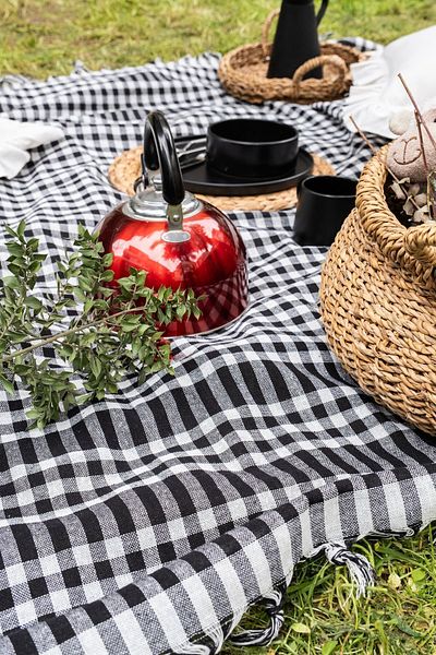 Morlay 3 Pieces of Tableware Cloth - Picnic and Table Cloth, Cotton, Tie-Up, 170x170 cm