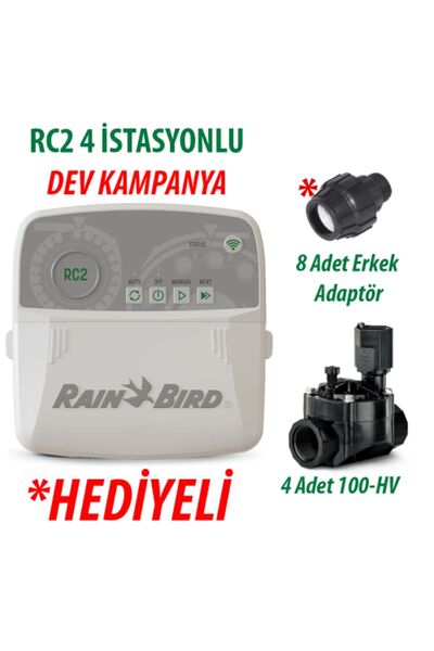 Rainbird Rain Bird Dış Mekan RC2-4 İstasyonlu Kontrol Ünitesi + 4 Adet 100HV Vana Seti