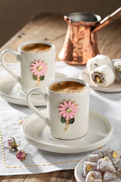 WERONY Daisy Figured 2-piece Porcelain Coffee Cup Set - 4 Pieces, 100ml