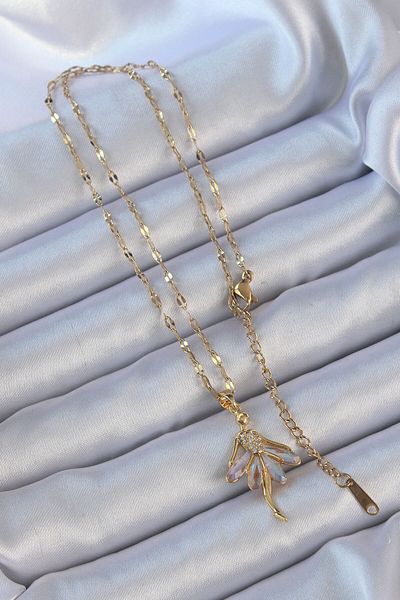 Moka Shopin Mokashopin - 316L Steel Chain, Gold Colored Lilac Zircon Ballerina Necklace