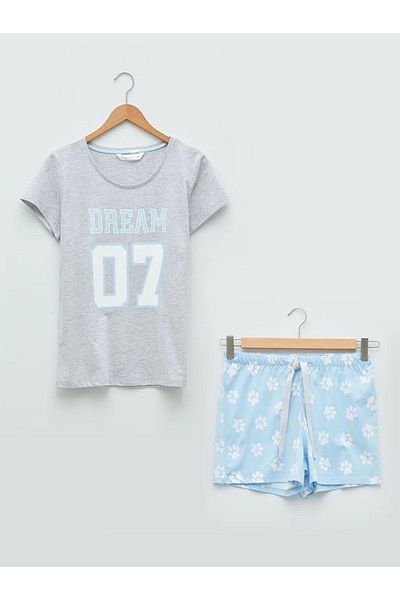 LC Waikiki U-Neck Printed Short Sleeve Women's Pajama Set