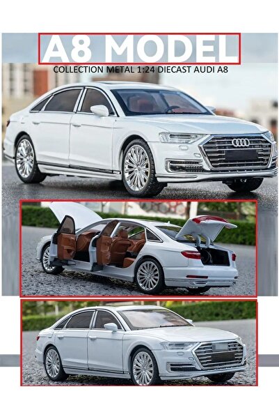 OYUNCAKSAHİLİ Audi A8 Long Quattro Tarzı 1.24 Metal Araba Dıecast Audı 6 Kapı Bagaj Kaput Koleksiyon Model Beyaz