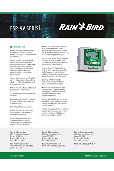 Rainbird Rain Bird Yeni Esp 9v Pilli Kontrol Ünitesi Zamanlayıcı 1 Istasyon F48351+ 100 dvf 9 volt vana