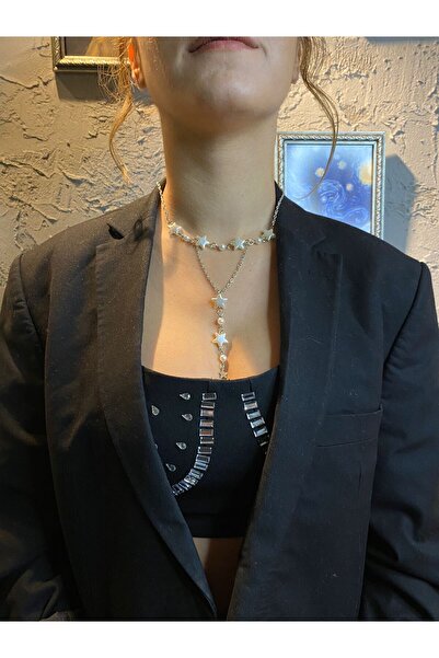 Crosswonder Blacksilver Yıldızlı Inci Y2k Kolye