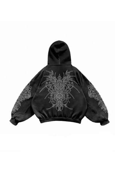 Köstebek Gothic Tribal Tattoo Pattern - Zippered Hooded Sweatshirt