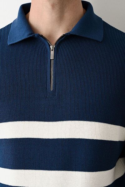 İLKCET MODA Πλεκτό πουλόβερ με φερμουάρ Premium ριγέ ατσάλι