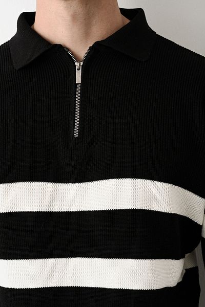 İLKCET MODA Πλεκτό πουλόβερ με φερμουάρ Premium ριγέ ατσάλι
