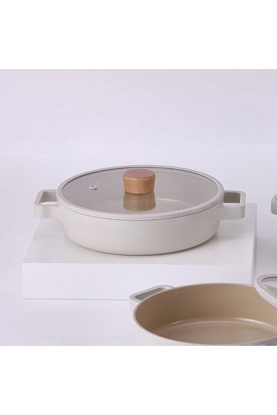 NEOFLAM Fika Cast Aluminum Saucepan with Glass Lid 22 cm Beige