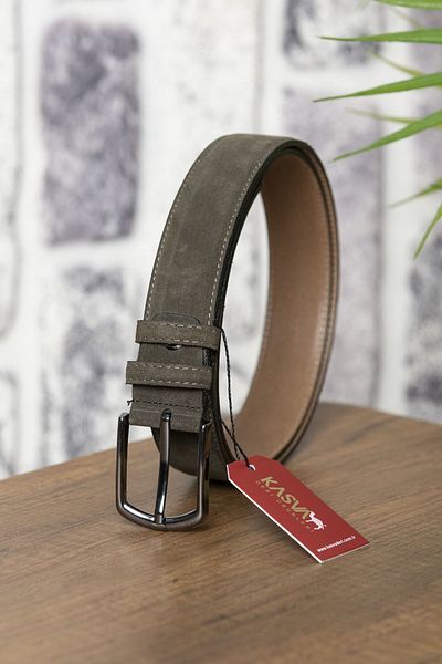 KASVA DERİ 3.5 Cm Khaki Suede Original Leather Belt