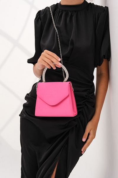 ROZA CANTA Women's Fuchsia Satin Stone Detailed Evening Dress Shoulder Bag