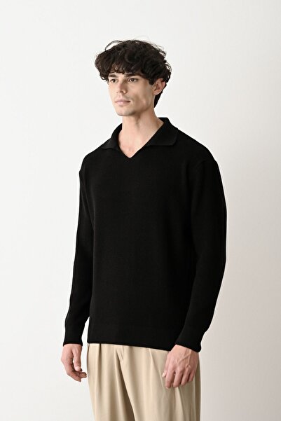 İLKCET MODA V-Neck Solid Color Premium Steel Knitwear Sweater